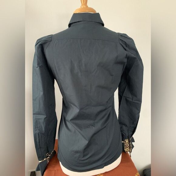 Just Cavalli Black Cotton Shirt With Leopard Pattern Trimming Size 44/8 - Picture 16 of 16